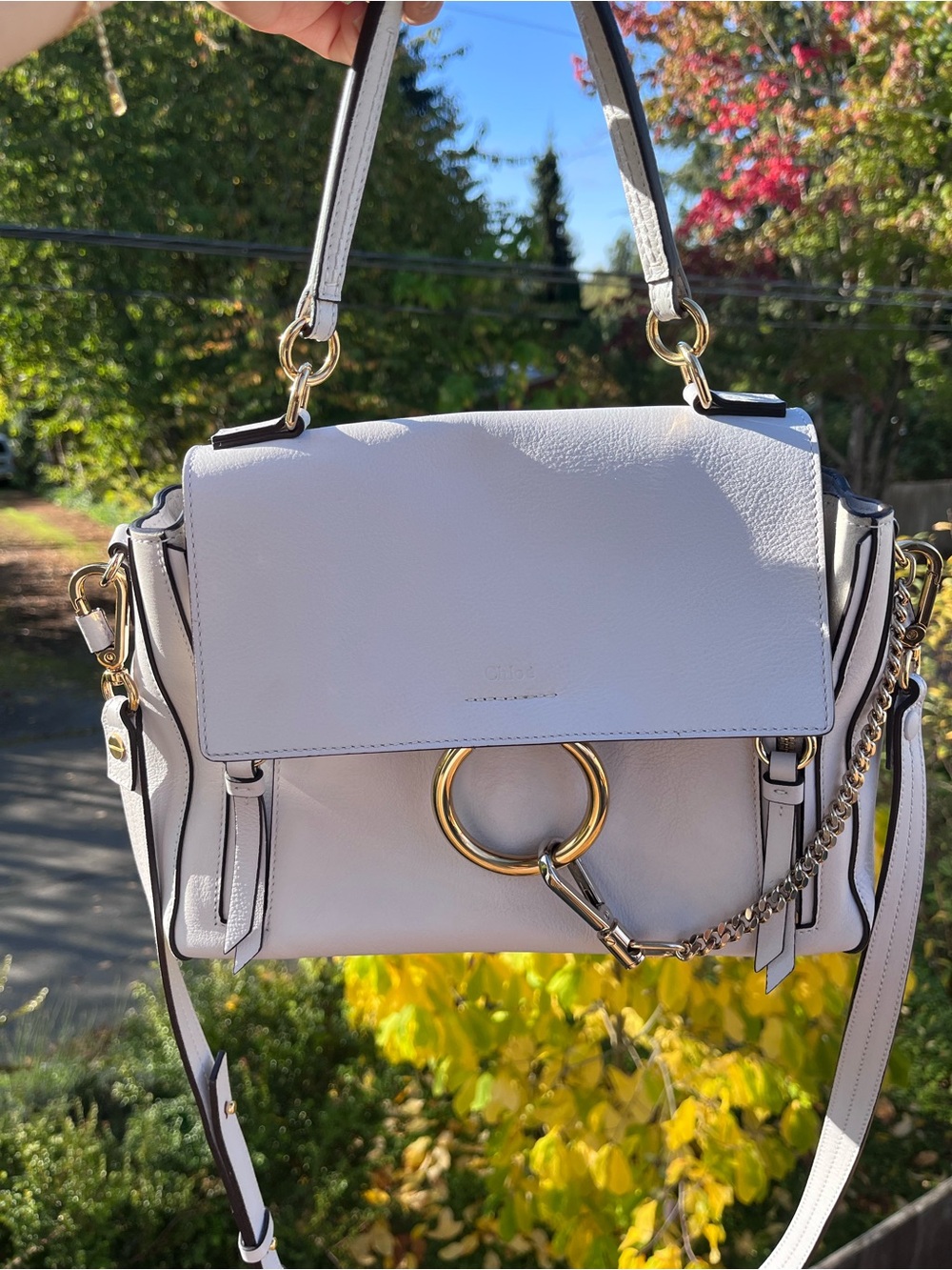 Chloé Faye Day Shoulder Bag (Small) – Light / Dusty Blue
